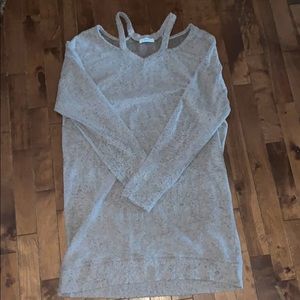 Creme/tan off shoulder sweater dress